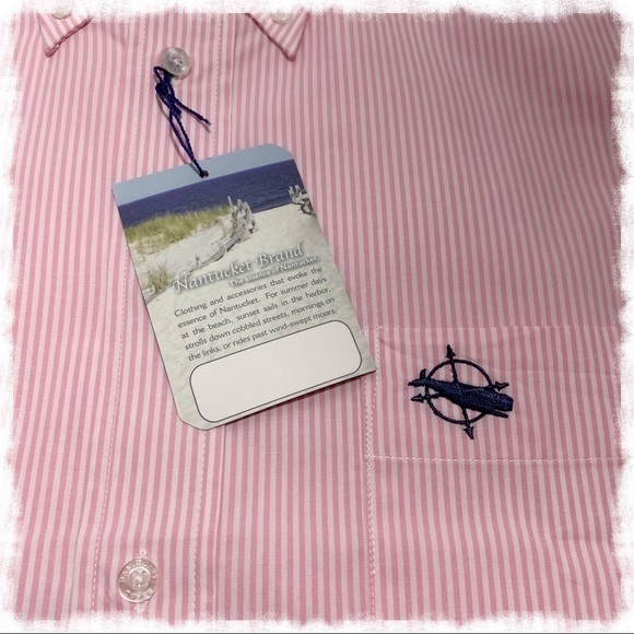 Nantucket Brand Mens Pink/White Stripe Button Down - Picture 5 of 7